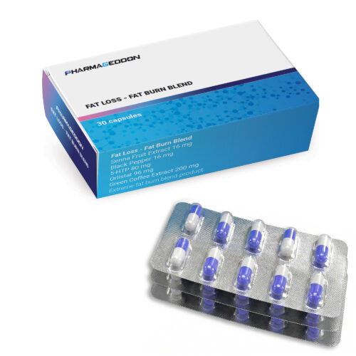 קופסת קפסולות כחולה-לבנה של תוסף שריפת שומן מבית פרמגדון