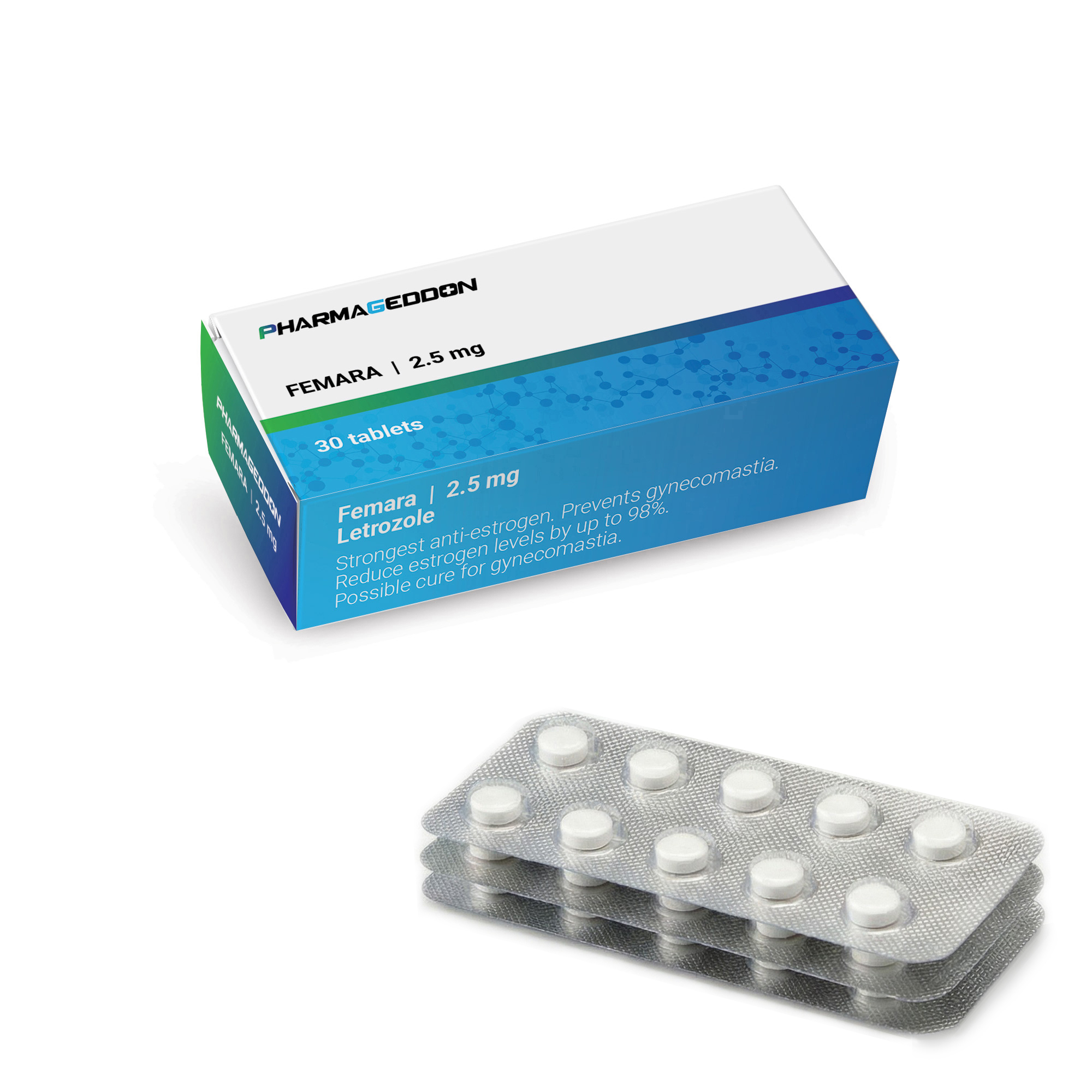 קופסת תרופות פרמגדון, פמרה למניעת גניקומסטיה, עם בליסטרים של טבליות