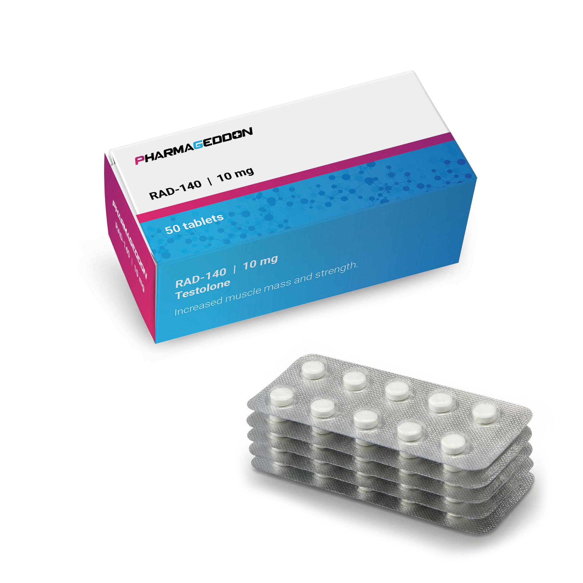 קופסת תרופות וורודה-כחולה עם אריזת טבליות מסודרות מתחתיה