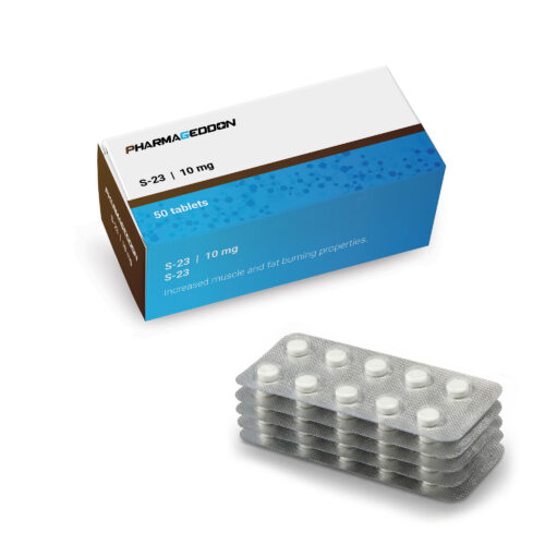 קופסת תרופות כחולה-לבנה של Pharmageddon של חפיסת טבליות לבנות.