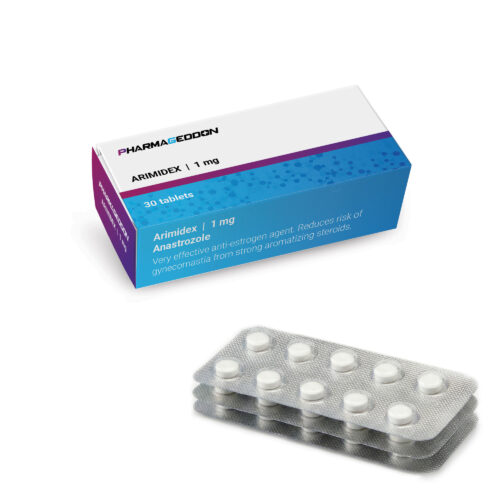 קופסת תרופות ארימידקס (Arimidex) 1 מ"ג עם אריזת בליסטר של טבליות.