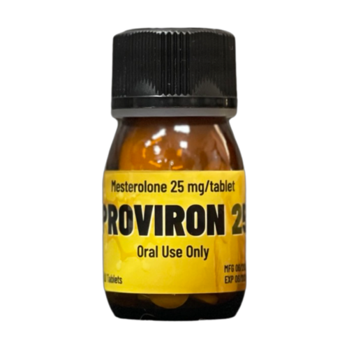 בקבוק כדורים צהוב ושחור עם הכיתוב פרוvironון 25, למתן דרך הפה בלבד